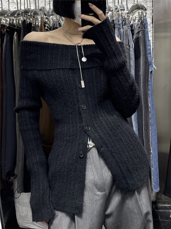 Autumn is new! [Nessa-SDD] One-shoulder long-sleeved pullover knitted sweater 8822# WTT