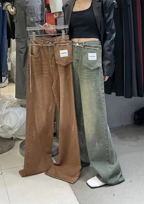 New Autumn Styles! [Nessa-SDD] American Retro Korean Versatile Straight Jeans (with Waist Bag) YS1-9159# WTT