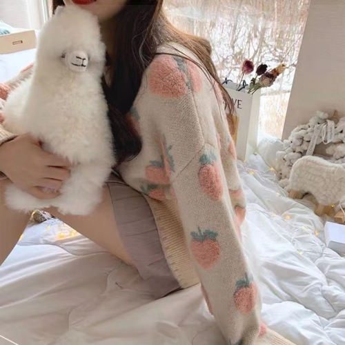 Teng Yujia white peach jacquard sweater women's 2022 new loose outer wear autumn and winter thickened inner fashion base