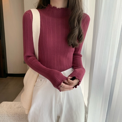 Women's autumn slim fit thin long-sleeved bottoming knitted sweater top