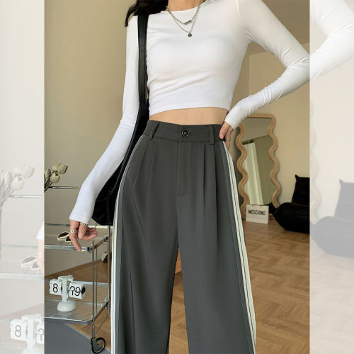 Gray suit pants women's summer thin section small tall waist vertical straight tube casual sunscreen mopping spring and autumn wide-leg pants