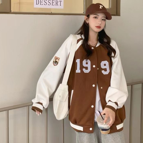 American retro college style baseball uniform women's 2022 autumn new all-match casual jacket cardigan jacket tide