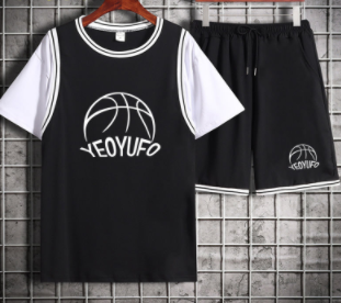 Top men's summer sports suit men's ins short-sleeved t-shirt shorts running basketball clothes leisure fake two-piece T