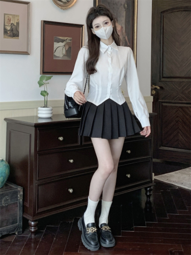 White long-sleeved shirt women's autumn college style jk uniform tie waist shirt slimming top two-piece suit