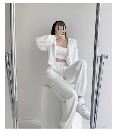 White loose casual sports pants women's spring and autumn leggings slim straight harem sweatpants trousers