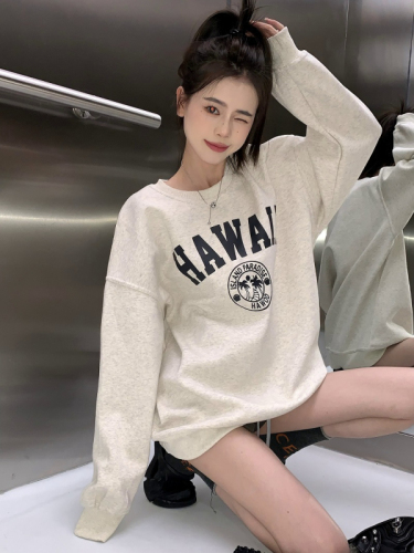 Letter printed round neck sweater women's early autumn 2022 new design small American retro long-sleeved top