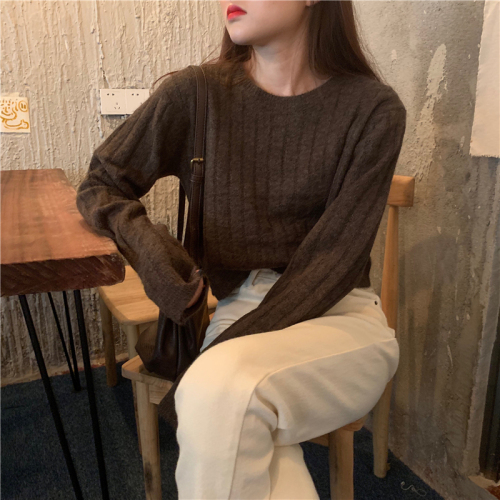 Real shooting real price Korean version gentle style autumn and winter sweater women's loose and lazy style outer wear pullover short sweater