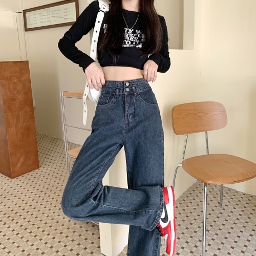 Real shot high street wide-leg jeans women's 2022 new high-waisted slim straight tube loose drapey mopping pants