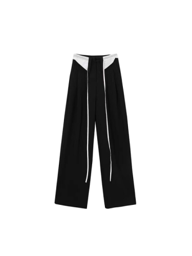 Super hot suit pants women's autumn new straight high waist loose wide leg fat mm large size drape design casual pants