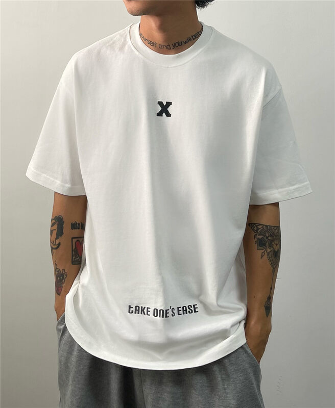Original price 67.68! [TPY] Upgrade thickened fork pattern round neck short-sleeved T-shirt 0012# CLS