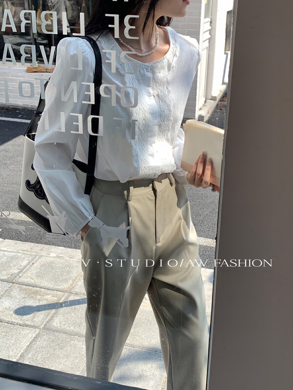 New in early autumn! [V.] Round neck single-breasted loose shirt 5288# L