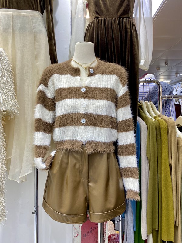 New in autumn!【U.ME】Korean striped woolen knitted cardigan 033# HJY