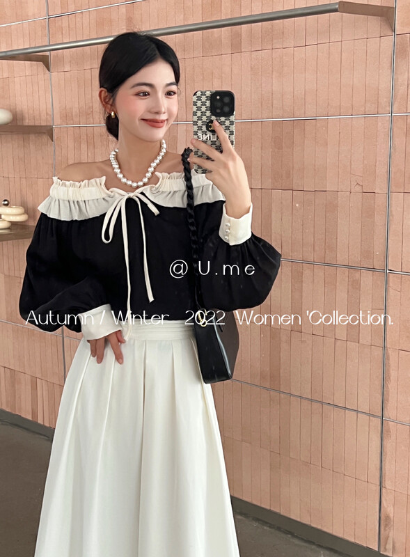 Early autumn new style!【U.ME】Elegant little woman one-shoulder shirt 98802# HJY