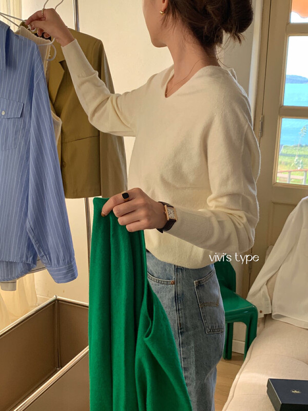 New in autumn!【VIVIS TYPE】V-neck solid color pullover sweater YS1-1-3193# HJY