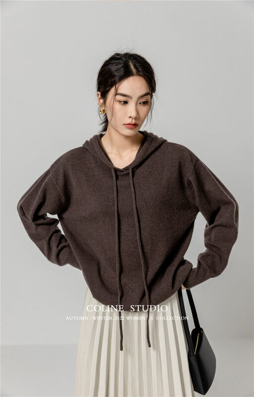 New in autumn! [COLINE] Hooded Loose Pullover Comfortable Warm Sweater (including 100% wool) C2440# HYY