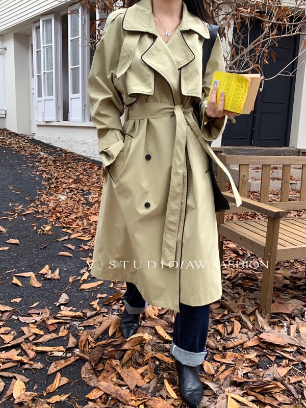 Autumn is new! [V.] Korean double-breasted fashion trench coat 8867# L