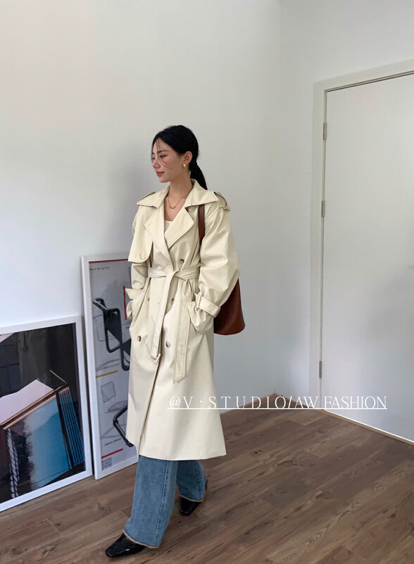 Autumn is new! [V.] Featured double-breasted fashion trench coat (with belt) 5290# L