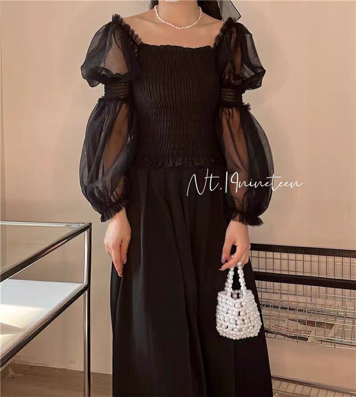 Early autumn new style!【U.ME】Han Shu square collar stretch shirt 98810# HJY