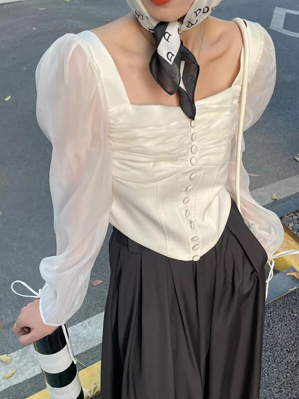 New in autumn! [RASION] Fashionable square collar slimming shirt 4338# LSL