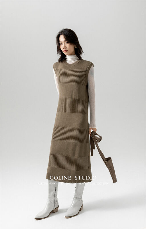 New in autumn! [COLINE] Fashionable minimalist knitted vest dress (without bag) YS1-C2429# HYY