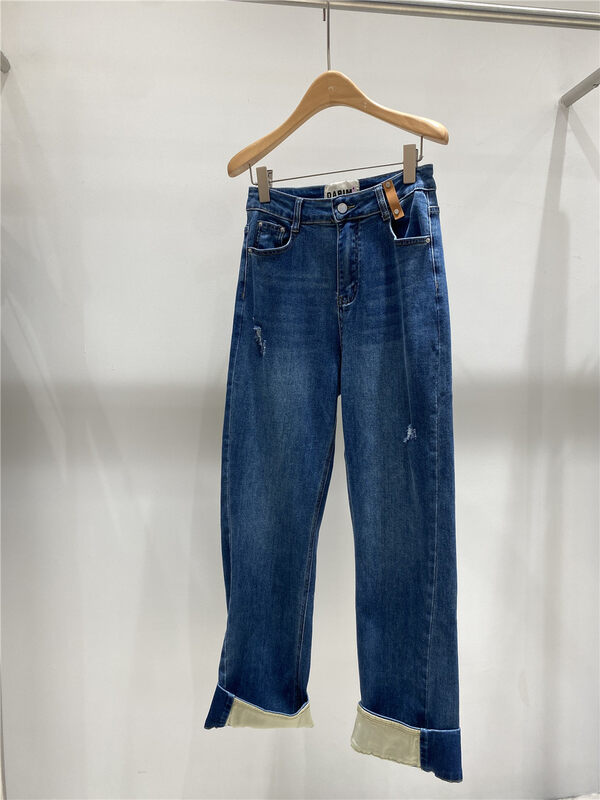 New for Autumn!【JEANS】High Waist Rolled Straight Jeans N393# LSW