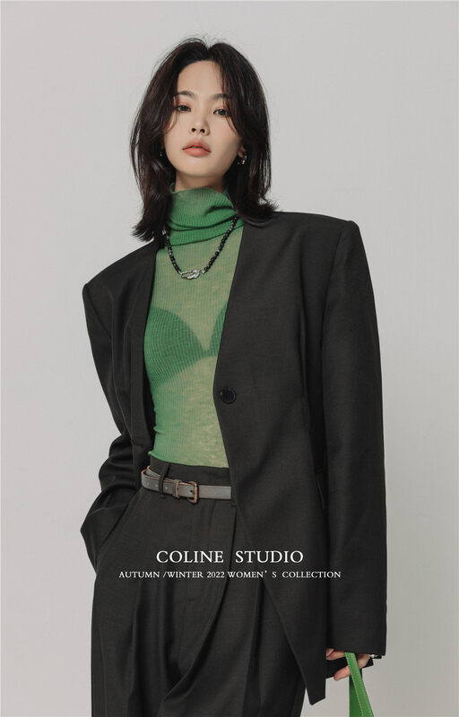 Autumn is new! [COLINE] V-neck one button comfortable all-match suit (including 30% wool) YS1-C2373# HYY