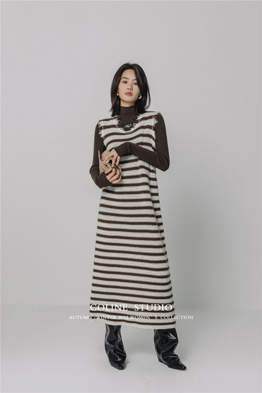 Autumn is new! [COLINE] Simple striped casual vest dress (including 100% wool) C2428# HYY