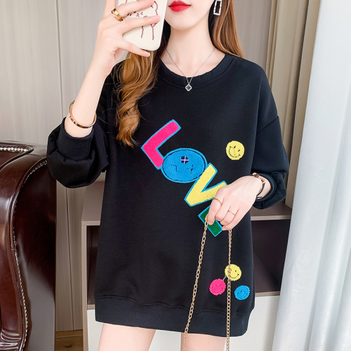 Real shot Chinese cotton composite sweater women's autumn new large size towel embroidered top