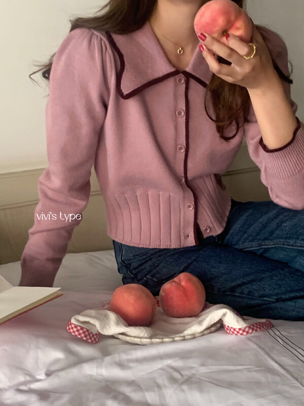 Autumn is new! [VIVIS TYPE] Korean style design stroke contrast color knitted cardigan YS1-9098# HJY