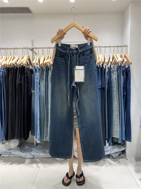 New in autumn!【JEANS】High waist wide leg mopping jeans (with belt) N861# LSW