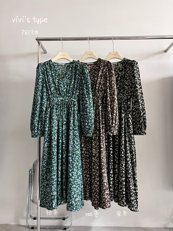 New in early autumn!【VIVIS TYPE】 Korean V-neck floral dress 7813# HJY