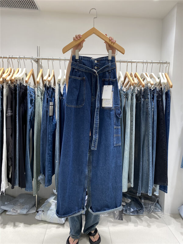 New in early autumn!【JEANS】High waist workwear wide leg jeans (with belt) N706# LSW