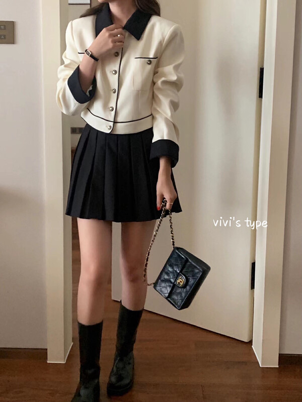 New in autumn!【VIVIS TYPE】Xiaoxiangfeng contrast color double-pocket short coat 9600# HJY