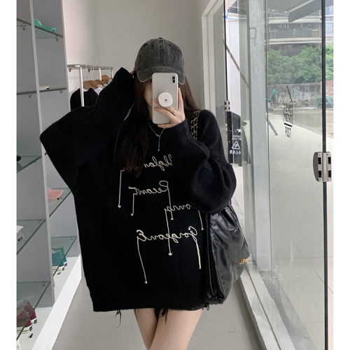 Official picture real price sweater women's autumn  new lazy style niche fried street pullover sweater top