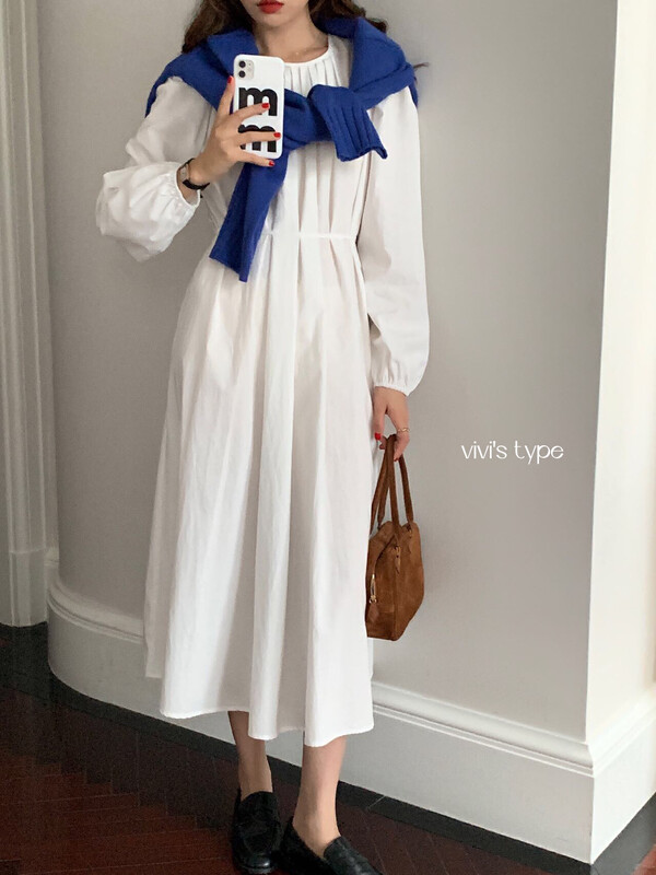 New in autumn! [VIVIS TYPE] long-sleeved pullover pleated dress 9713# HJY