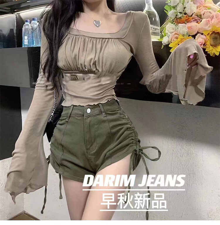 New in early autumn! [O NOT 1] Fashionable and versatile drawstring denim shorts N408# LSW