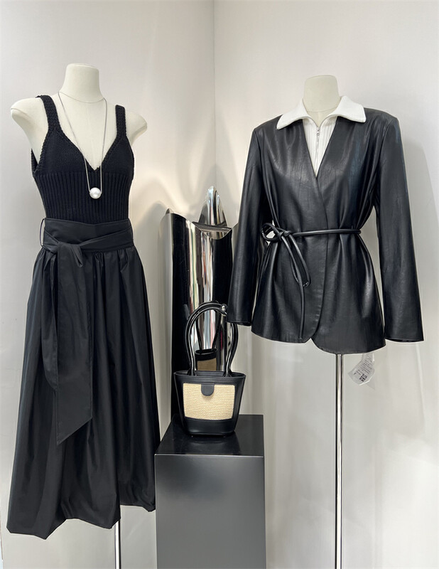 New in autumn! [COLINE] Fashionable textured loose cardigan leather jacket (with belt) C2423# HYY