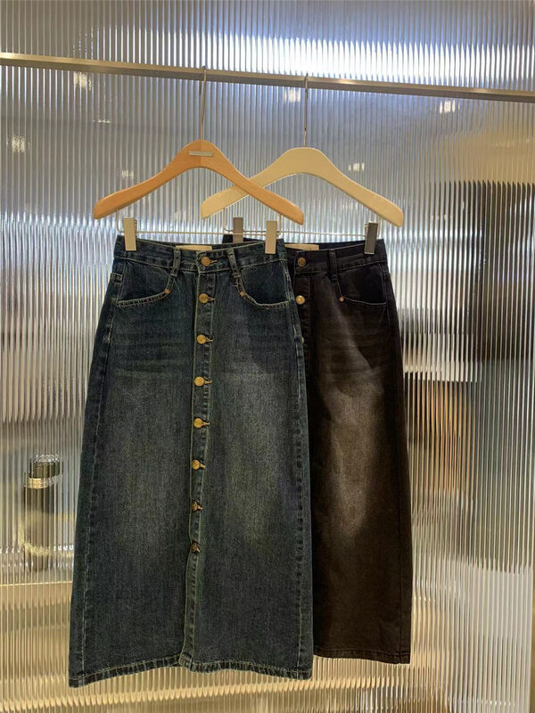 New in autumn!  【O NOT 1】Casual simple single-breasted mid-length denim skirt NN803# LSW