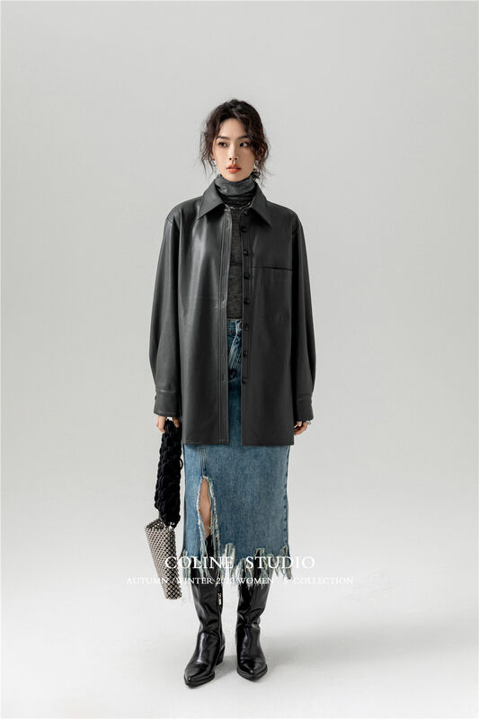New autumn models! [COLINE] temperament, fashion, simple and versatile leather jacket C2457# HYY