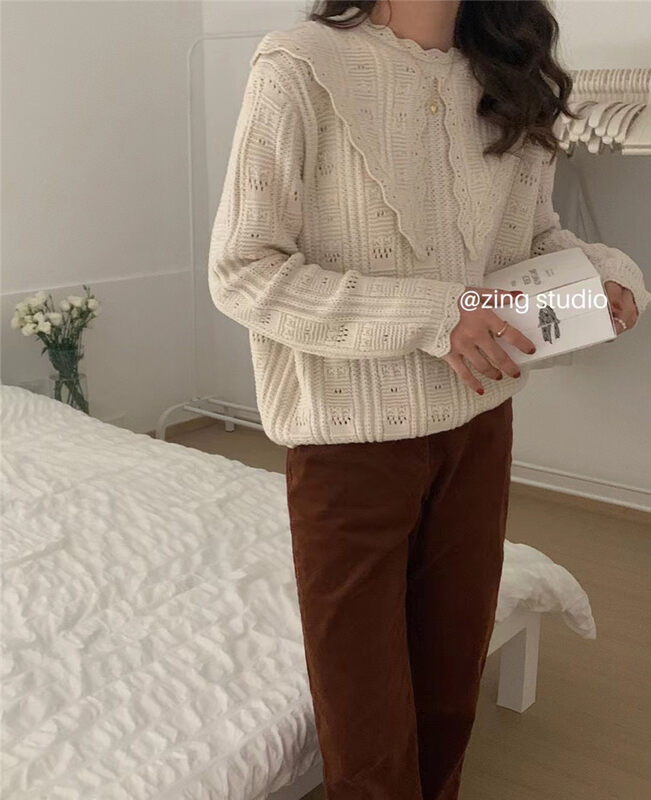 New in autumn! [ZINGSTYLE] Korean loose solid color large lapel warm sweater 82177# HBX
