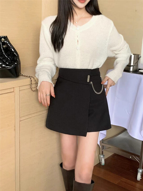 Autumn models are new! [Menghan] temperament lady suit skirt (with detachable chain) 6260# HJY