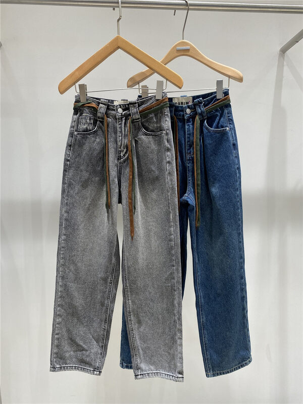 New in Autumn!【JEANS】High Waist Tie Daddy Jeans (with Waist Strap) N914# LSW