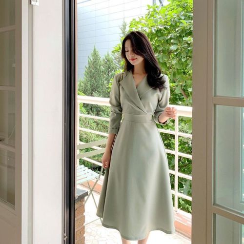 Korean chic autumn new French sweet temperament suit tie waist slim dress