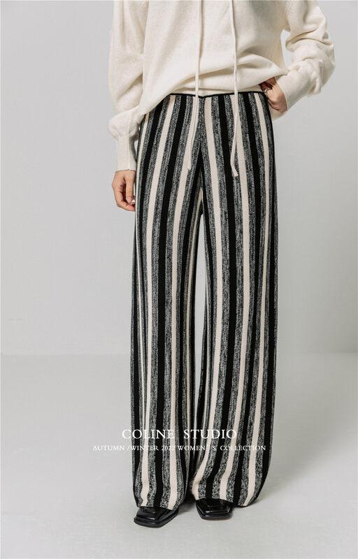 New in autumn! [COLINE] Classic retro straight vertical striped casual pants C2349# HYY