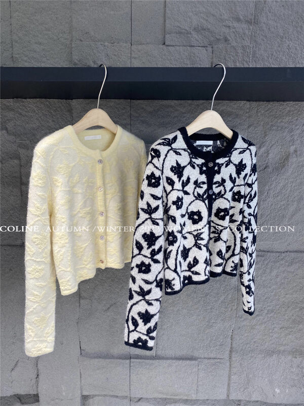 Autumn is new! [COLINE] Fashion jacquard button knitted cardigan (including 10% wool) 2485A# HYY