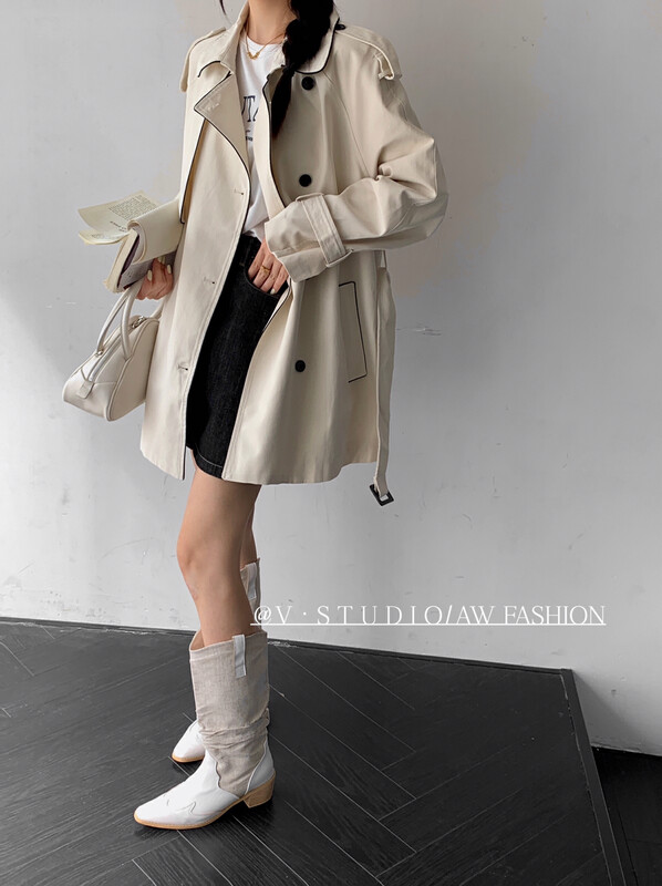 Autumn is new! [V.] Korean style color matching loose windbreaker (with belt) 8871# L