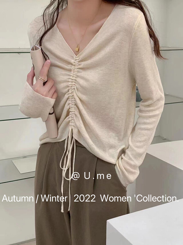 New in autumn!【U.ME】Hanging neck drawstring warm sweater 015# HJY