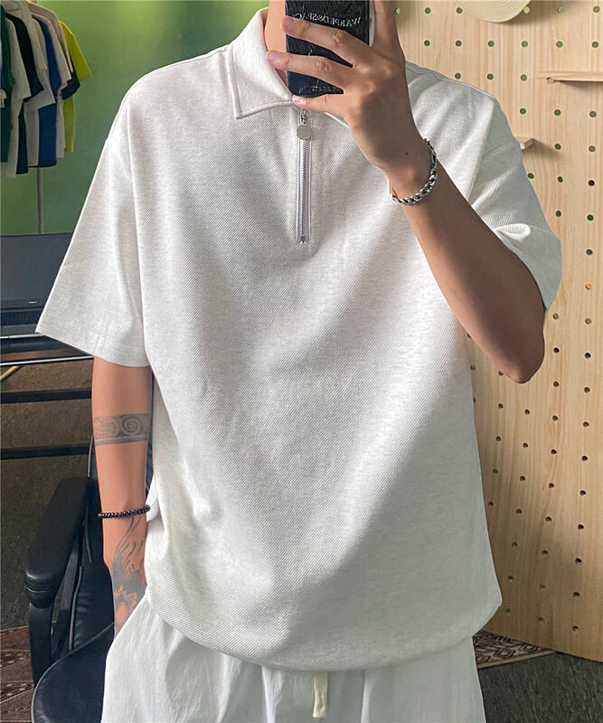 【TPY】Polo Collar Zipper Loose Short Sleeve T-Shirt 0035# CLS