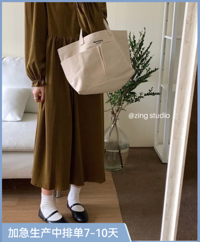 New in autumn!【ZINGSTYLE】Puff sleeve suede lotus leaf collar dress 2399# HBX