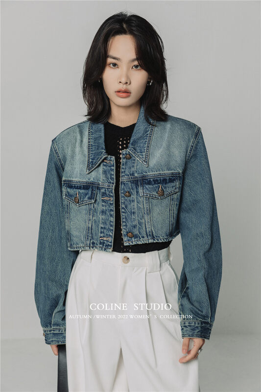 New in early autumn! [COLINE] Korean version all-match solid color denim jacket 2456# HYY